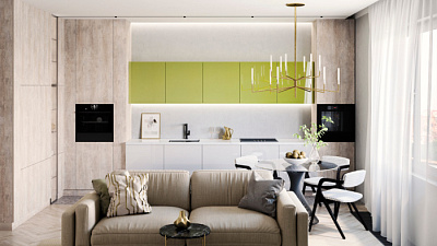 Кухня на заказ Лайм 803 G - Белый глянец - Сосна пастель